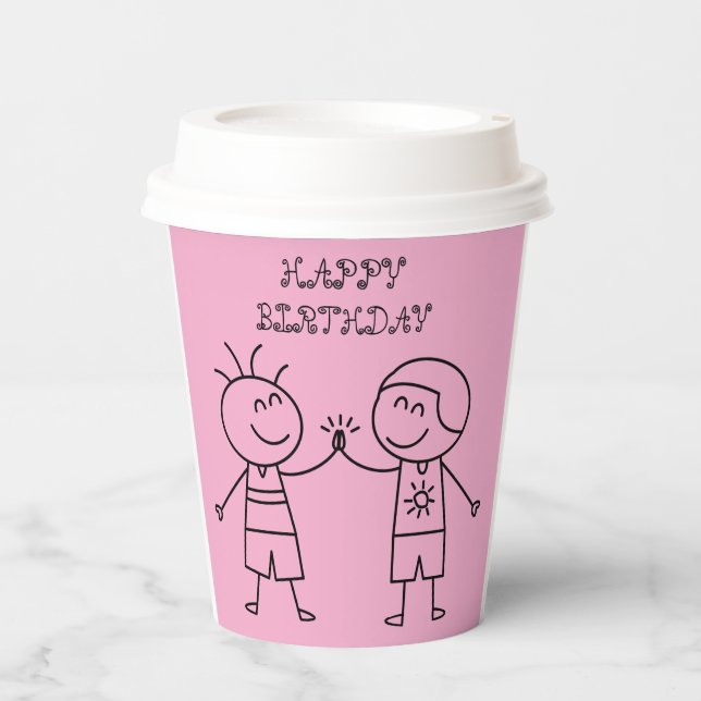 VASOS DE PAPEL GOLPE DE PUÑO FELIZ CUMPLEAÑOS ROSA (Anverso)