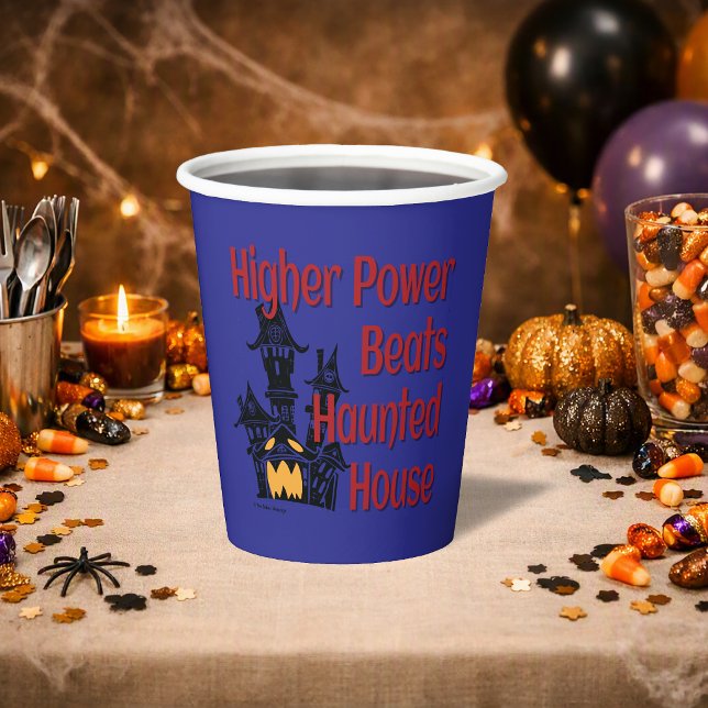 Vasos De Papel Golpes de Poder Superior Casa Embrujada | Hallowee (Perfect for sober Halloween parties, AA celebrations, and 12 step gatherings. Great recovery slogan )