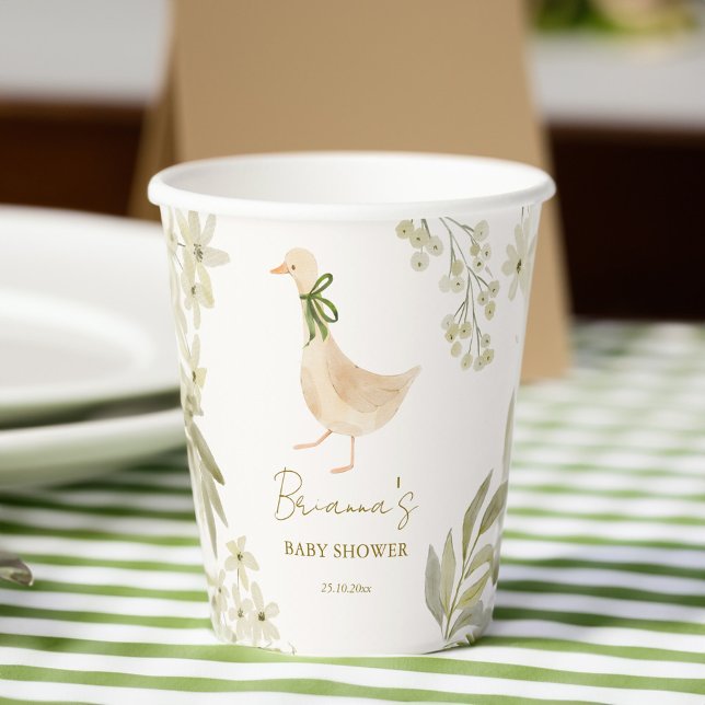 Vasos De Papel Goma rimas de vivero ducha de bebé monogramada (Goose nursery rhymes baby shower monogrammed paper cups personalized table decor sage green beige)