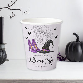 Vasos De Papel Gorra De Brujas Con Zapatos Y Bats Morado Hallowee