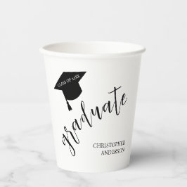 Vasos De Papel Gorrito de graduación minimalista negro y blanco G