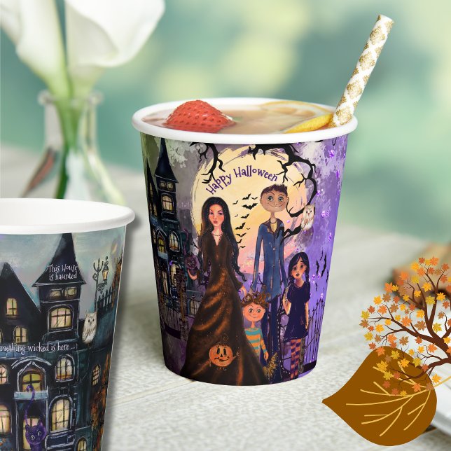 Vasos De Papel Gótica casa embrujada copas de papel de la fiesta  (Gothic Haunted House Halloween Party Paper Cups)