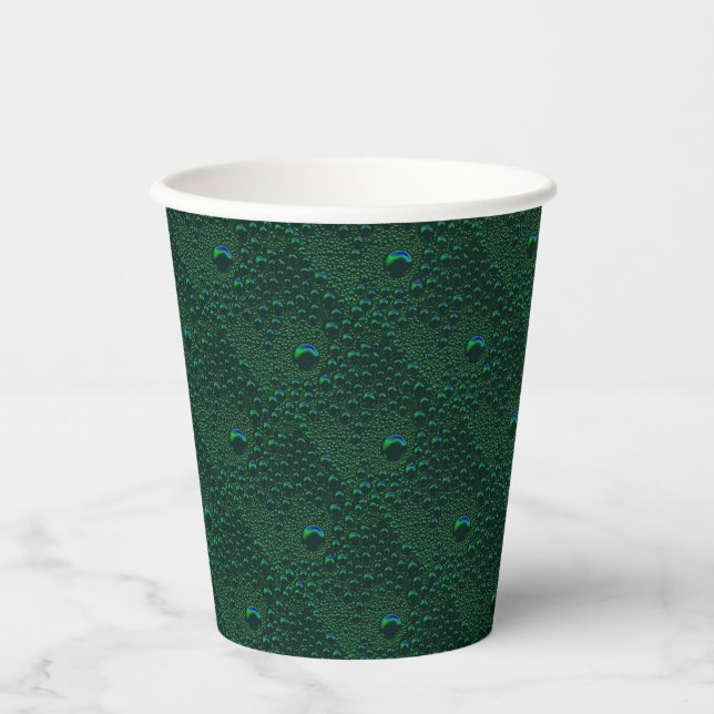 Vasos De Papel Gotitas de agua en metal verde (Anverso)