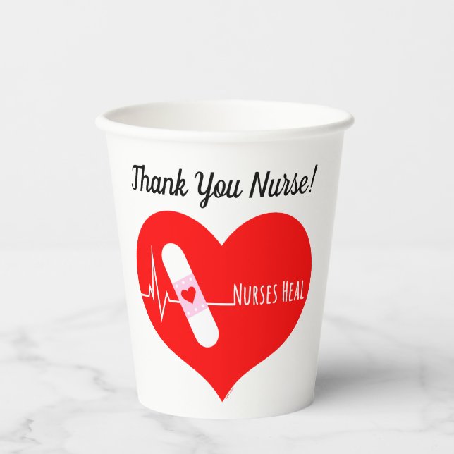 Vasos De Papel Gracias, Enfermera Apreciación Corazón (Anverso)