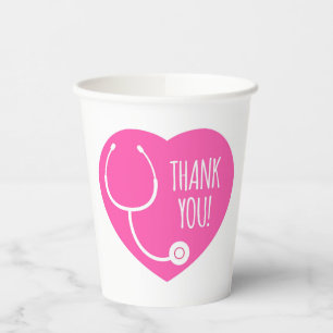 Vasos De Papel Gracias Estetioscopio cardíaco rosado