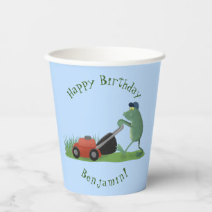 Vasos De Papel Graciosa rana verde que siembra césped personaliza