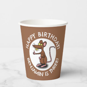 Vasos De Papel Graciosa rata hacia arriba personalizado de cumple