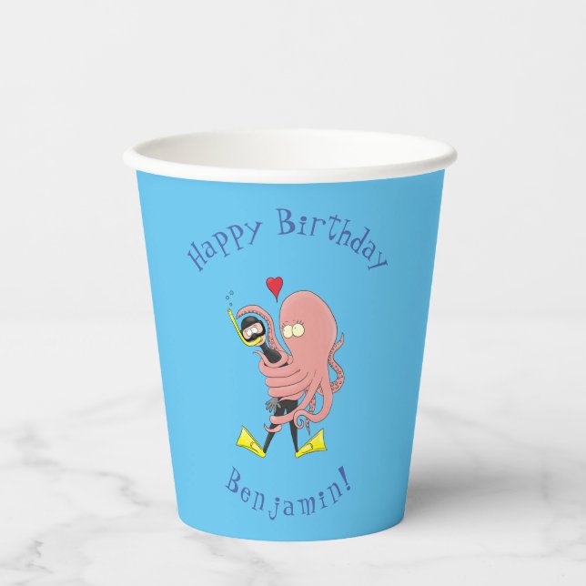 Vasos De Papel Gracioso pulpo abrazos buceo humor personalizado (Anverso)