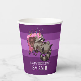 Vasos De Papel Gracioso Raccoon Feliz Cumpleaños Añadir tu Nombre