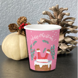 Vasos De Papel Gracioso Santa en la Copa de Papel Rosado Chimney