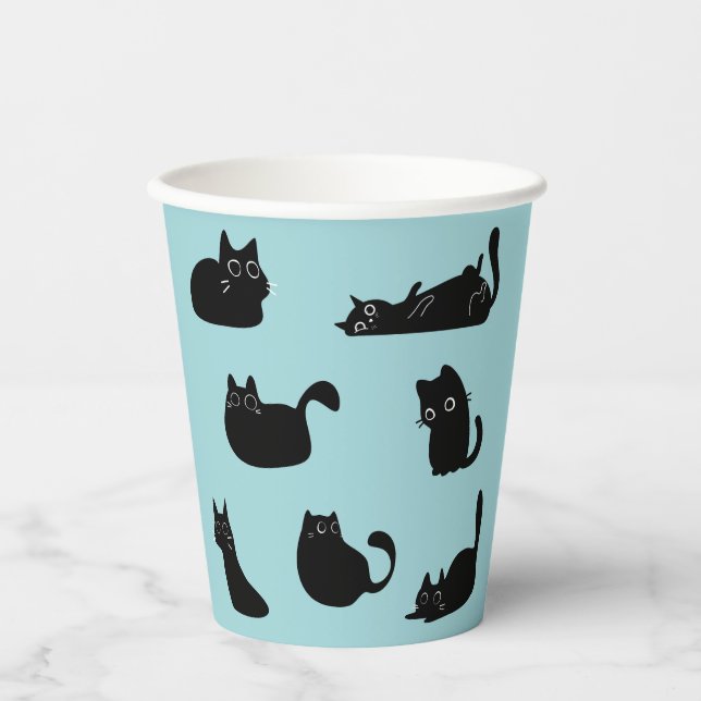 Vasos De Papel Graciosos gatos negros (Anverso)