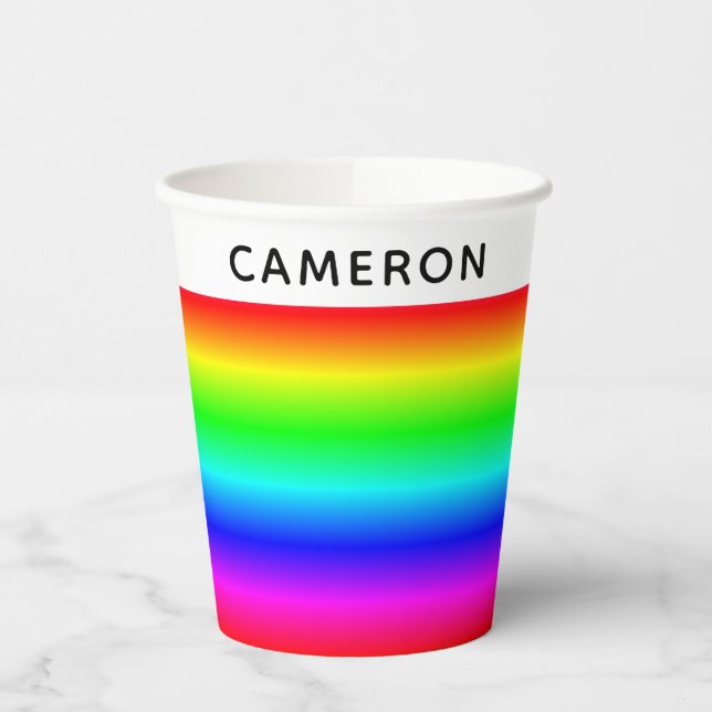 Vasos De Papel Gradiente de arcoiris personalizado con nombre (Izquierda)