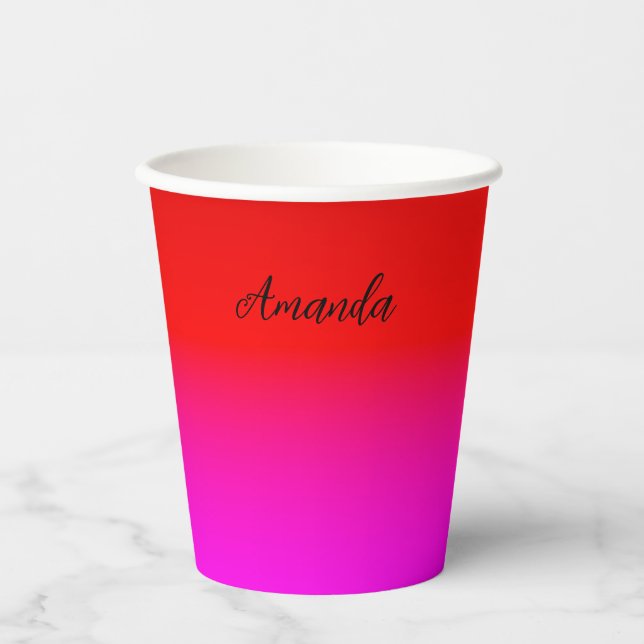 Vasos De Papel gradiente rosa rojo oscuro , escarlata , rojo , ro (Anverso)