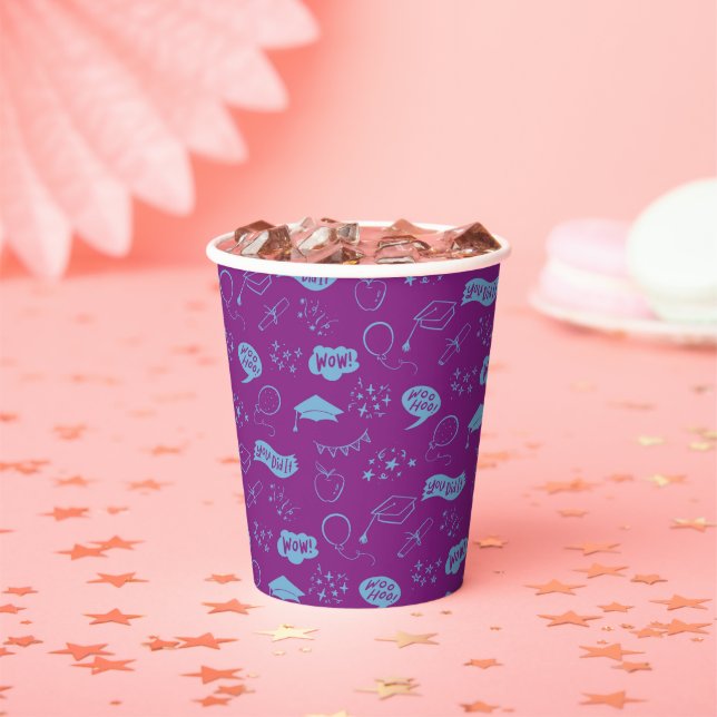 Vasos De Papel Grado Fiesta Doodle Icon Pattern Purple Blue (in situ)