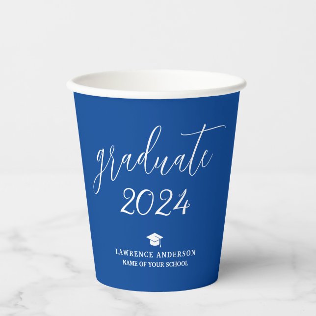 Vasos De Papel Graduación 2024 del elegante Royal Blue Modern (Anverso)