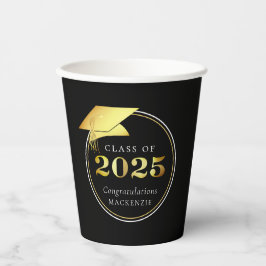 Vasos De Papel Graduación 2025 Black Faux Metallic Gold
