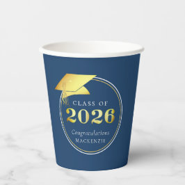 Vasos De Papel Graduación 2025 Faux Metallic Gold Blue