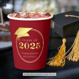 Vasos De Papel Graduación 2025 Faux Metallic Gold Red