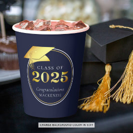 Vasos De Papel Graduación 2025 Oro metálico azul de la Marina
