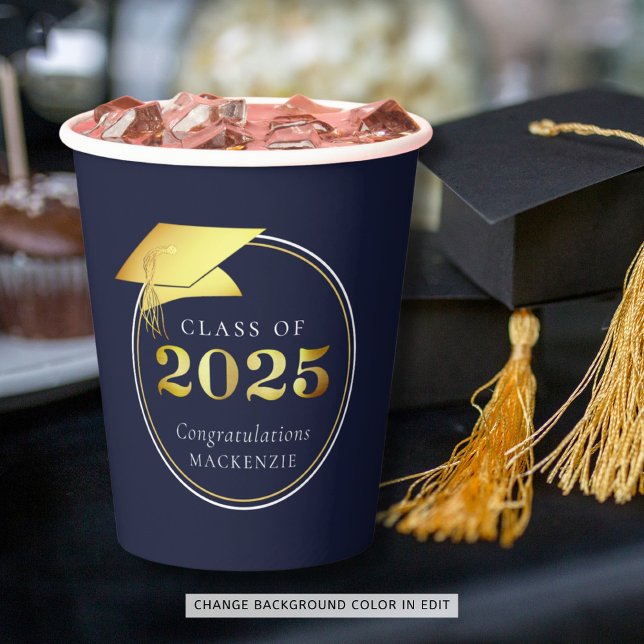 Vasos De Papel Graduación 2025 Oro metálico azul de la Marina (Subido por el creador)