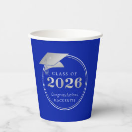 Vasos De Papel Graduación 2025 Royal Blue Silver Personalizada