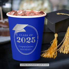Vasos De Papel Graduación 2025 Royal Blue Silver Personalizada