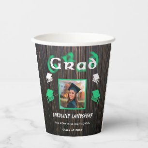Vasos De Papel Graduación 2025 Verde Texto y Foto Borrosos