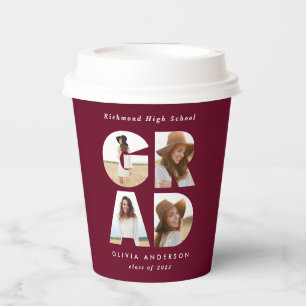 Vasos De Papel Graduación 4 foto moderna burdeos personalizados