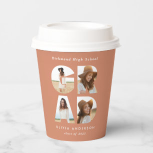 Vasos De Papel Graduación 4 foto moderna terracota personalizada