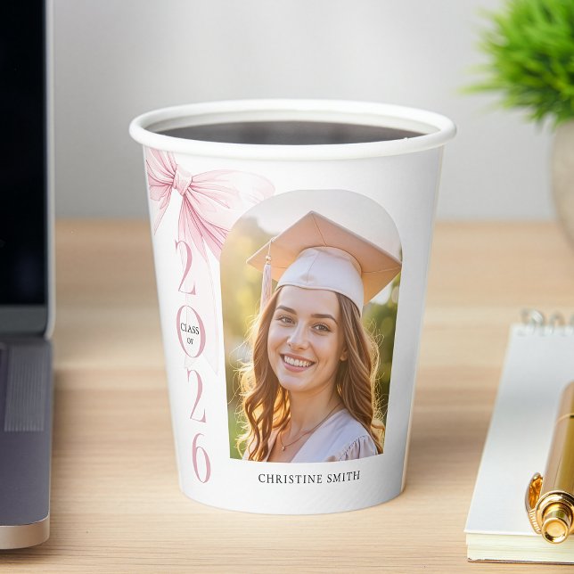 Vasos De Papel Graduación con Lazo Rosa (Subido por el creador)