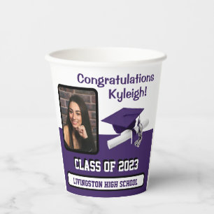 Vasos De Papel Graduación de Cap & Diploma, Morado y Blanco
