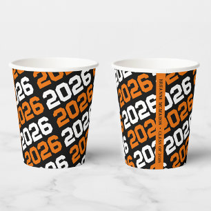 Vasos De Papel Graduación de Clase Año Negro y Naranja