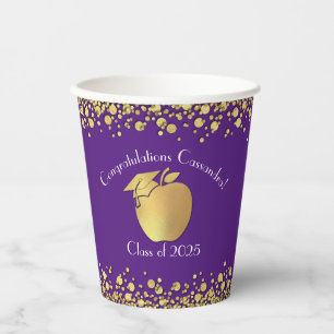 Vasos De Papel Graduación de Educación Docente Oro Púrpura