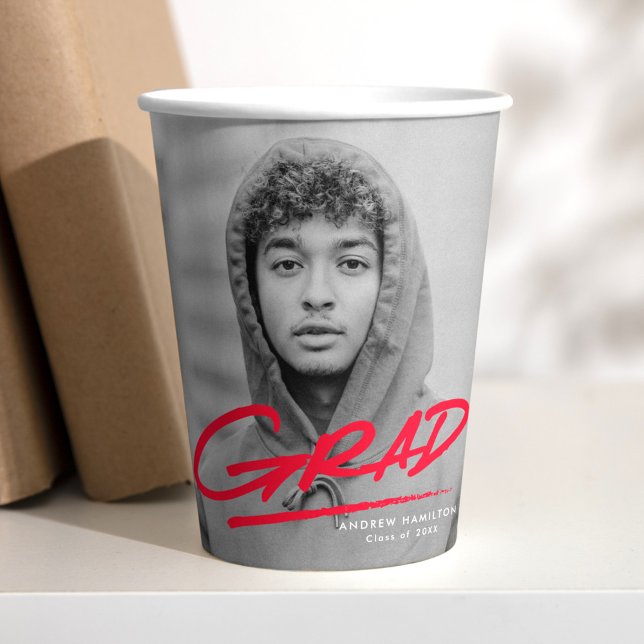 Vasos De Papel Graduación de foto de grado de traza roja moderna (Subido por el creador)