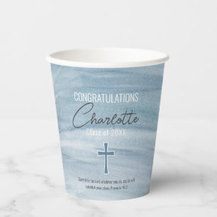 Vasos De Papel Graduación de la Cruz Cristiana Azul