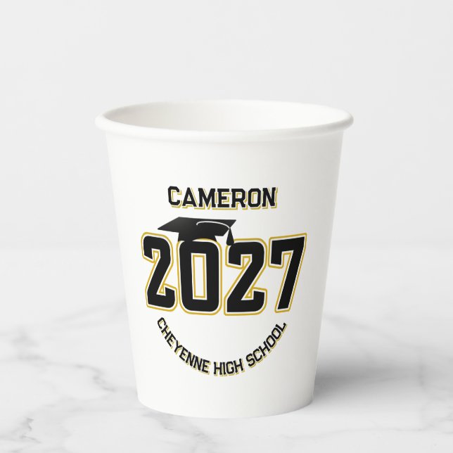 Vasos De Papel Graduación de la promoción 2027 de Letterman (Anverso)