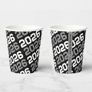 Vasos De Papel Graduación de la promoción de Black, White & Grey