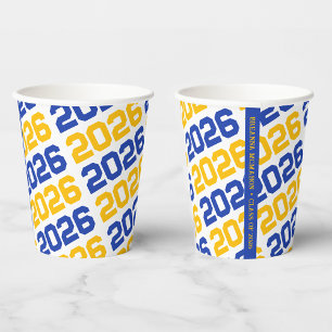 Vasos De Papel Graduación de la promoción de oro azul y amarillo