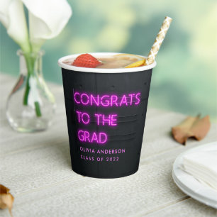 Vasos De Papel Graduación de la tipografía de neón rosa congrats 