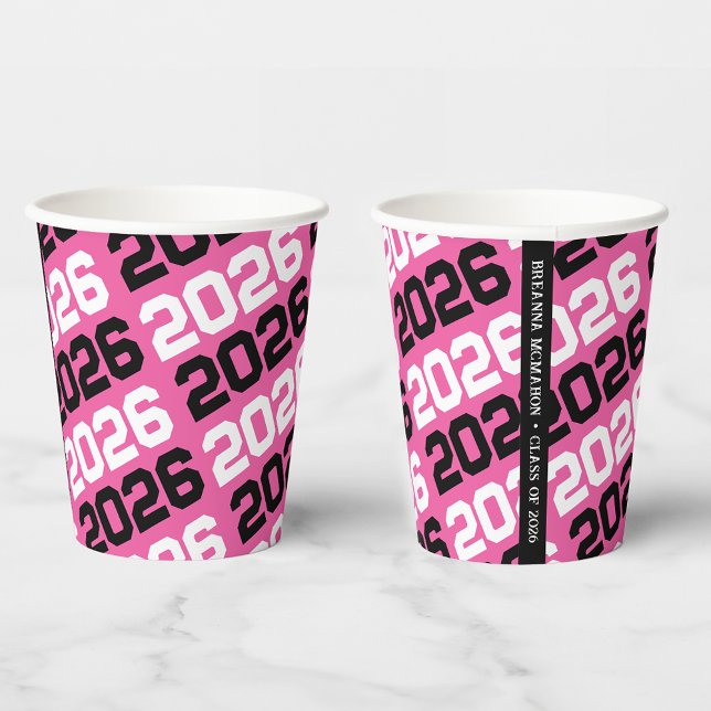 Vasos De Papel Graduación del año de clase rosa y negra caliente (Subido por el creador)