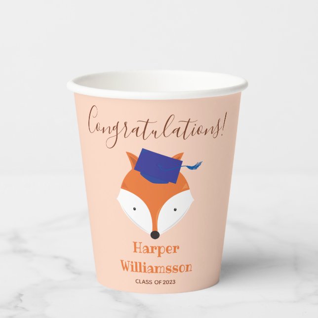 Vasos De Papel Graduación del niño azul de Fox Naranja (Anverso)