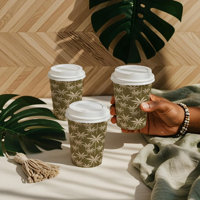Vasos De Papel Graduación del patrón del árbol de palmas tropical (Boho Retro Tropical Palm Tree Pattern Graduation Paper Cups)