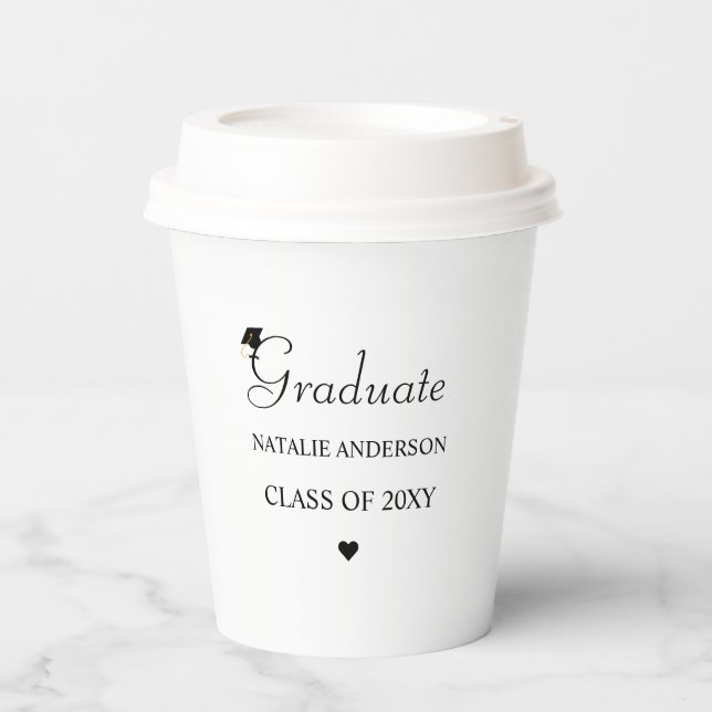 Vasos De Papel Graduación elegante de escritura blanca y negra (Anverso)