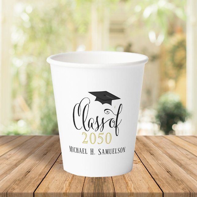 Vasos De Papel Graduación Elegante Guión de Mortero Clásico (Subido por el creador)