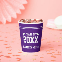 Vasos De Papel Graduación en blanco y morado real