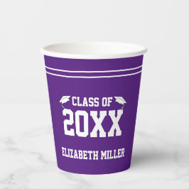 Vasos De Papel Graduación en blanco y morado real