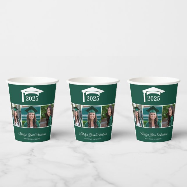 Vasos De Papel Graduación fotográfica de Green College University (Multi)