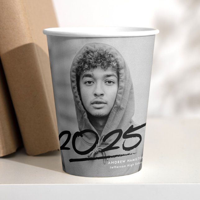 Vasos De Papel Graduación fotográfica moderna de Black 2025 (Subido por el creador)