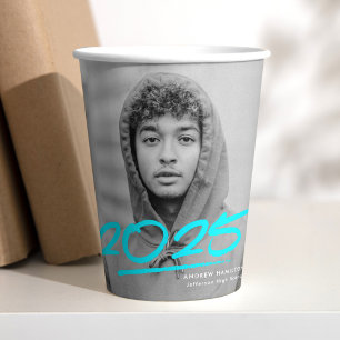 Vasos De Papel Graduación fotográfica moderna de turquesa disfraz
