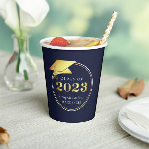 Vasos De Papel Graduación Gold 2023 Color azul o Personalizado de